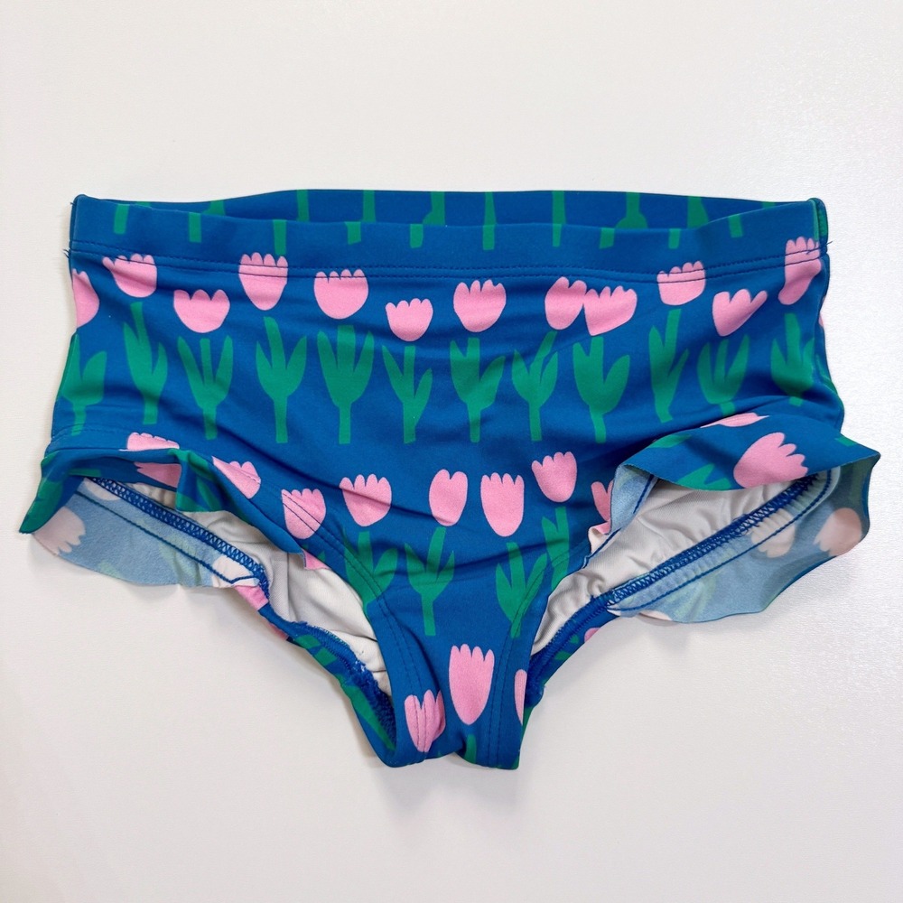 Hanna Andersson Swim Bottoms 5 Blue Pink Tulip Ruffle Trim Floral Kids